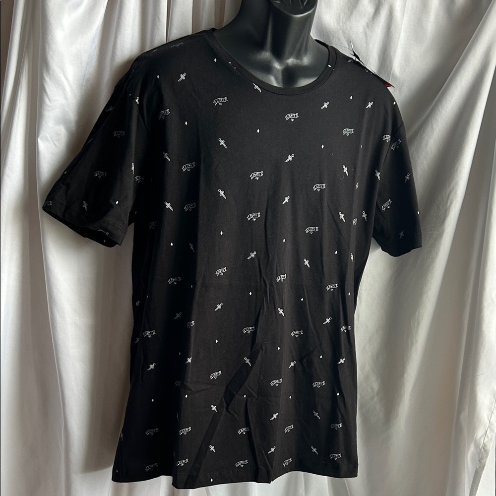 Pull&Bear Black Patterned Men's Tee